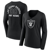 Las Vegas Raiders Women's Personalized Name & Number Monochrome Long Sleeve V-Neck T-Shirt Black