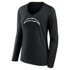Los Angeles Chargers Women's Personalized Name & Number Monochrome Long Sleeve V-Neck T-Shirt Black