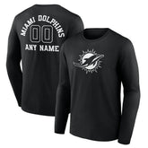 Miami Dolphins Personalized Name & Number Monochrome Long Sleeve T-Shirt Black