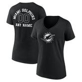 Miami Dolphins Women's Personalized Name & Number Monochrome V-Neck T-Shirt Black