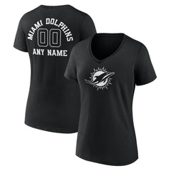 Miami Dolphins Women's Personalized Name & Number Monochrome V-Neck T-Shirt Black