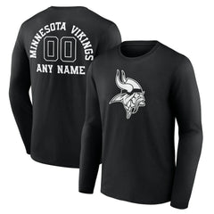 Minnesota Vikings Personalized Name & Number Monochrome Long Sleeve T-Shirt Black