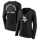Minnesota Vikings Women's Personalized Name & Number Monochrome Long Sleeve V-Neck T-Shirt Black