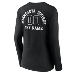 Minnesota Vikings Women's Personalized Name & Number Monochrome Long Sleeve V-Neck T-Shirt Black