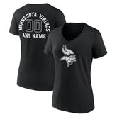 Minnesota Vikings Women's Personalized Name & Number Monochrome V-Neck T-Shirt Black