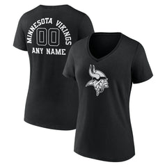 Minnesota Vikings Women's Personalized Name & Number Monochrome V-Neck T-Shirt Black