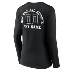 New England Patriots Women's Personalized Name & Number Monochrome Long Sleeve V-Neck T-Shirt Black