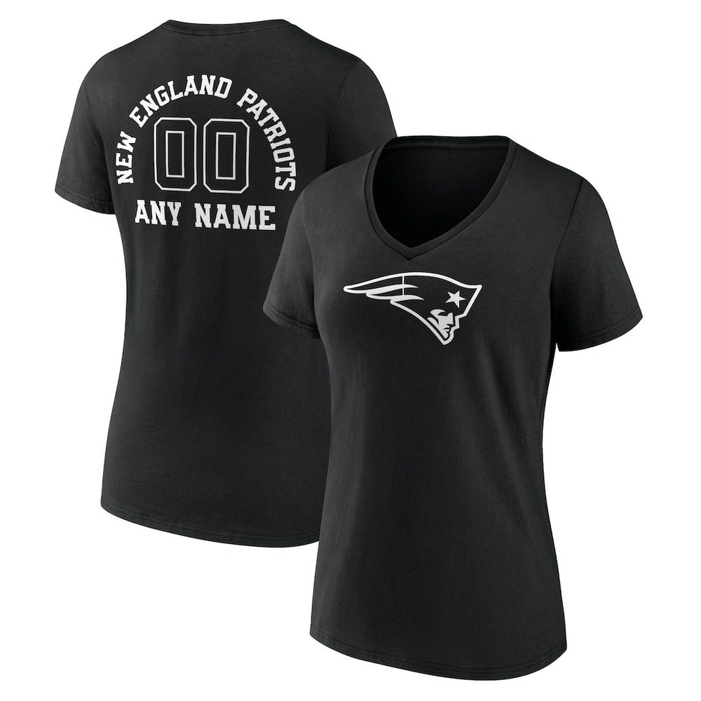 New England Patriots Women's Personalized Name & Number Monochrome V-Neck T-Shirt Black