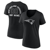 New England Patriots Women's Personalized Name & Number Monochrome V-Neck T-Shirt Black