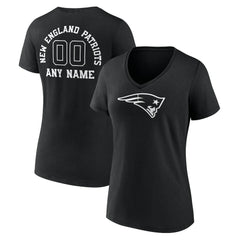 New England Patriots Women's Personalized Name & Number Monochrome V-Neck T-Shirt Black