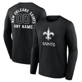 New Orleans Saints Personalized Name & Number Monochrome Long Sleeve T-Shirt Black
