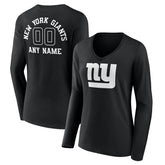 New York Giants Women's Personalized Name & Number Monochrome Long Sleeve V-Neck T-Shirt Black