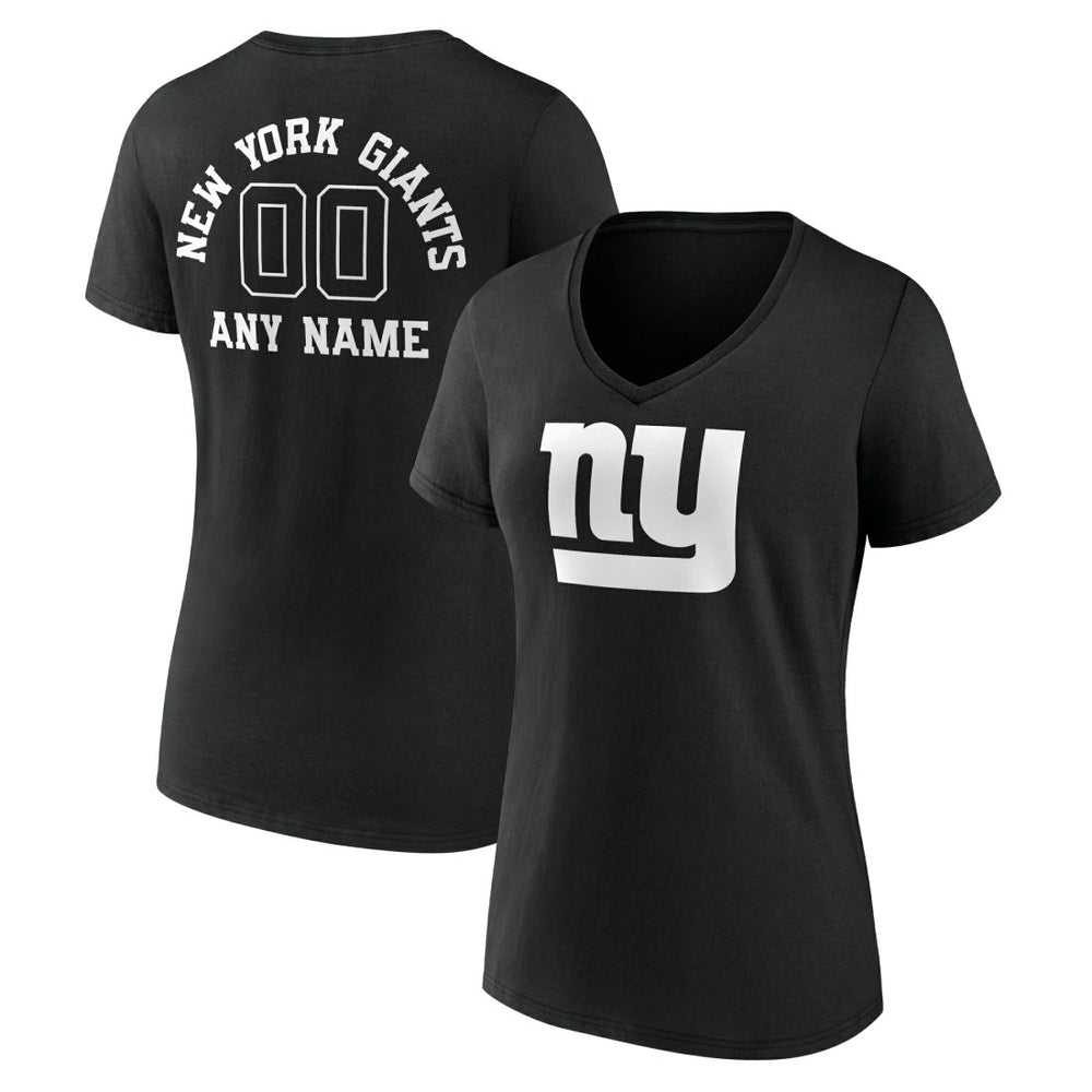 New York Giants Women's Personalized Name & Number Monochrome V-Neck T-Shirt Black