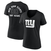 New York Giants Women's Personalized Name & Number Monochrome V-Neck T-Shirt Black