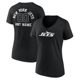 New York Jets Women's Personalized Name & Number Monochrome V-Neck T-Shirt Black