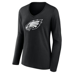 Philadelphia Eagles Women's Personalized Name & Number Monochrome Long Sleeve V-Neck T-Shirt Black