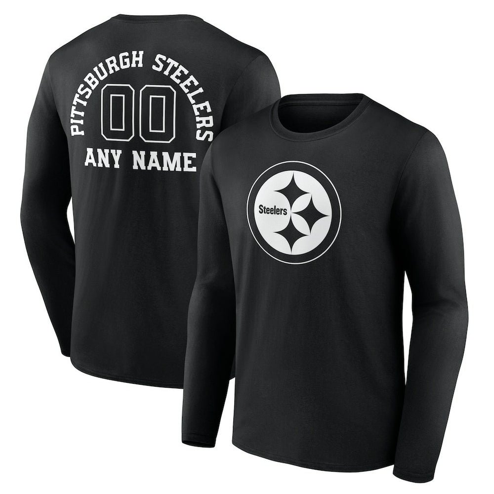 Pittsburgh Steelers Personalized Name & Number Monochrome Long Sleeve T-Shirt Black
