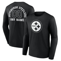 Pittsburgh Steelers Personalized Name & Number Monochrome Long Sleeve T-Shirt Black