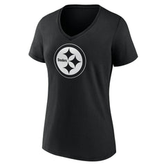 Pittsburgh Steelers Women's Personalized Name & Number Monochrome V-Neck T-Shirt Black