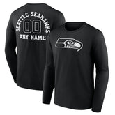 Seattle Seahawks Personalized Name & Number Monochrome Long Sleeve T-Shirt Black