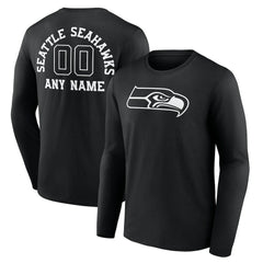 Seattle Seahawks Personalized Name & Number Monochrome Long Sleeve T-Shirt Black