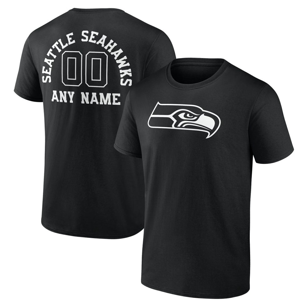 Seattle Seahawks Personalized Name & Number Monochrome T-Shirt Black
