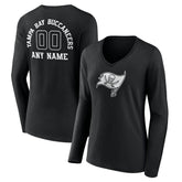 Tampa Bay Buccaneers Women's Personalized Name & Number Monochrome Long Sleeve V-Neck T-Shirt Black
