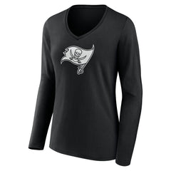 Tampa Bay Buccaneers Women's Personalized Name & Number Monochrome Long Sleeve V-Neck T-Shirt Black
