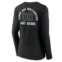 Tampa Bay Buccaneers Women's Personalized Name & Number Monochrome Long Sleeve V-Neck T-Shirt Black