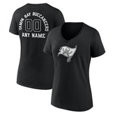 Tampa Bay Buccaneers Women's Personalized Name & Number Monochrome V-Neck T-Shirt Black