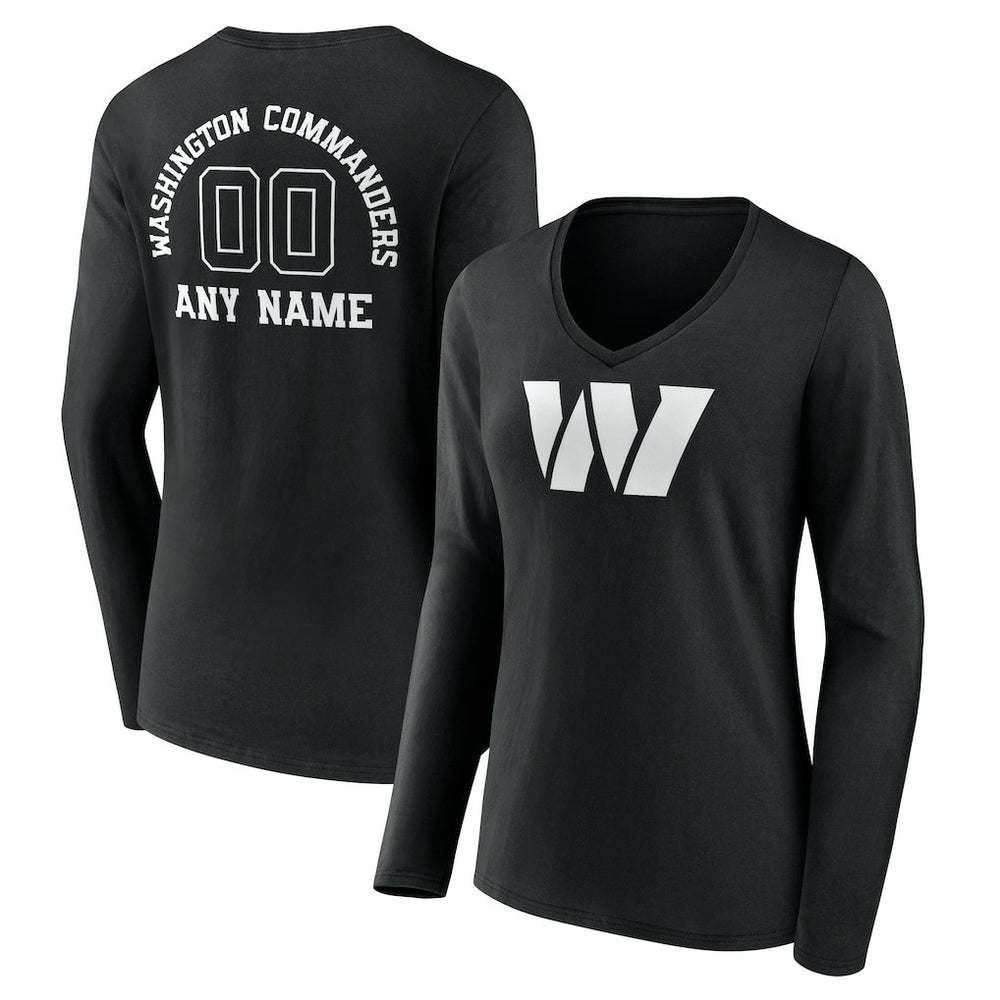 Washington Commanders Women's Personalized Name & Number Monochrome Long Sleeve V-Neck T-Shirt Black