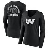 Washington Commanders Women's Personalized Name & Number Monochrome Long Sleeve V-Neck T-Shirt Black