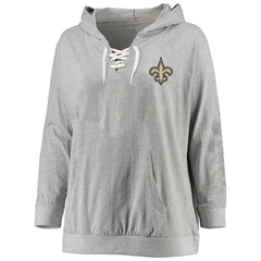 Fanatics New Orleans Saints Women's Plus Size Lace-up Pullover Hoodie Heather Gray