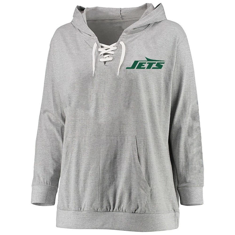 Fanatics New York Jets Women's Plus Size Lace-up Pullover Hoodie Heather Gray