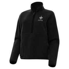 New Orleans Saints Antigua Women's Brushed Carbon Figure Half-Zip Pullover Sweatshirt – Black