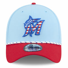 Miami Marlins New Era 2025 Fourth of July 39THIRTY Flex Hat - Light Blue/Red - New Era Discount