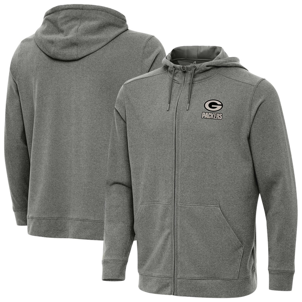 Green Bay Packers Antigua Effortless Full-Zip Hoodie Jacket Heather Black