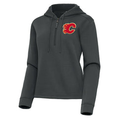 Calgary Flames Antigua Women's Contemporary Quarter-Zip Hoodie - Pewter - NHL 202370502