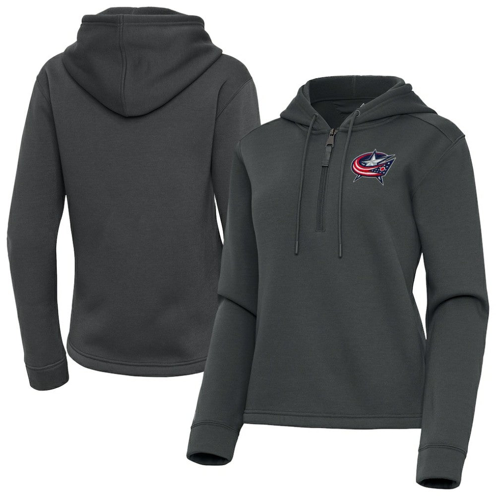 Columbus Blue Jackets Antigua Women's Contemporary Quarter-Zip Hoodie - Pewter - NHL 202370529