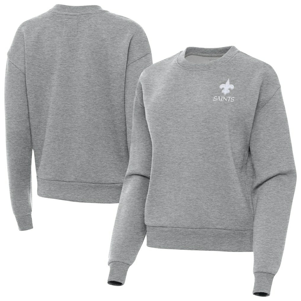 New Orleans Saints Antigua Women's Victory Crew Pullover Sweatshirt Heather Gray