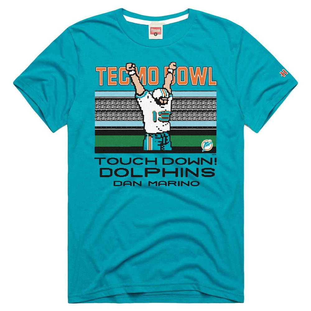 Dan Marino Miami Dolphins Homage Unisex Tecmo Bowl Retired Player Graphic Tri-Blend T-Shirt Aqua