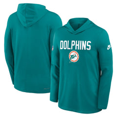 Nike Miami Dolphins Sideline Pass Accuracy Dri-FIT Long Sleeve Hoodie T-Shirt Aqua