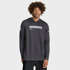 Nike Dallas Cowboys Sideline Pure Fury Performance Long Sleeve Hoodie T-Shirt Anthracite