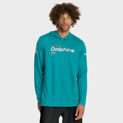 Nike Miami Dolphins Sideline Pure Fury Performance Long Sleeve Hoodie T-Shirt Aqua