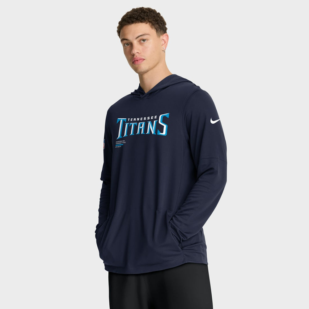 Nike Tennessee Titans Sideline Pure Fury Performance Long Sleeve Hoodie T-Shirt Navy