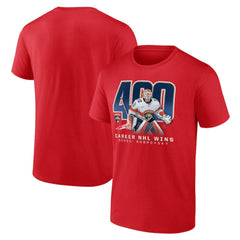 Sergei Bobrovsky Florida Panthers 400 Career Wins T-Shirt - Red - NHL 202441136