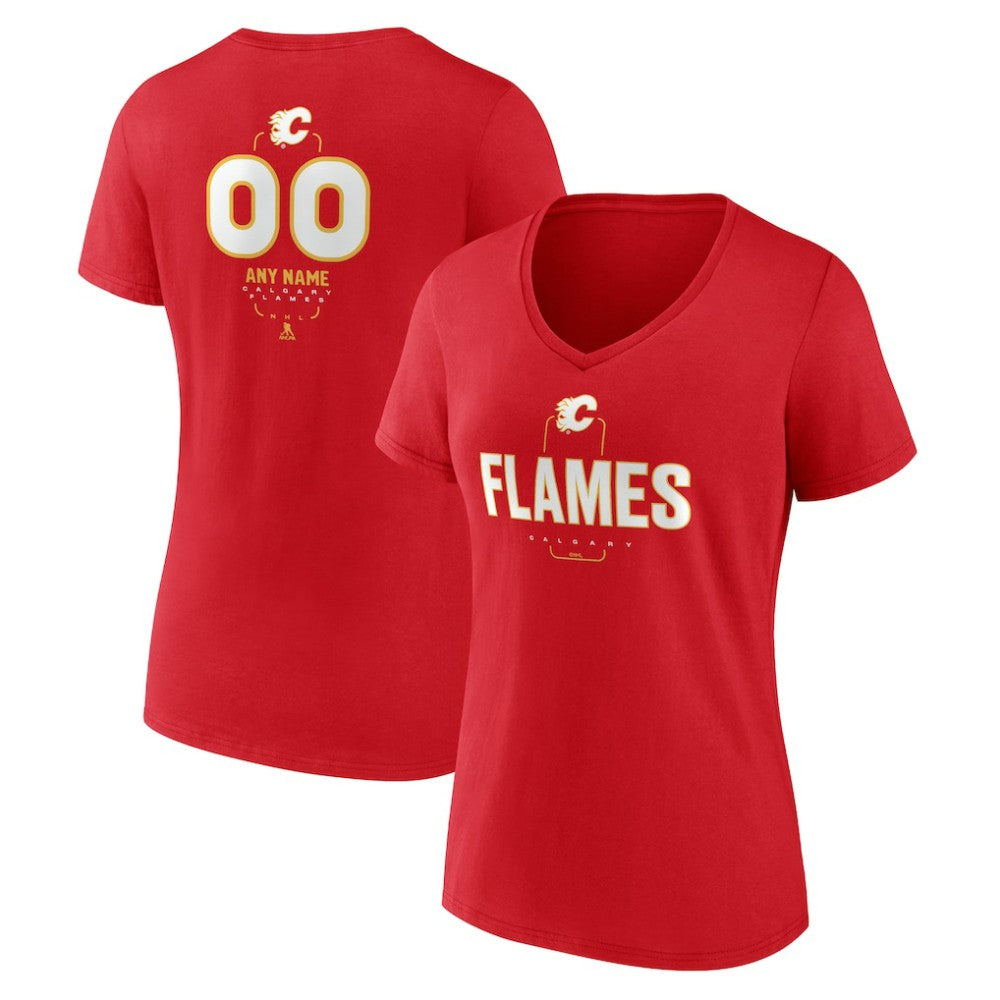 Calgary Flames Women's Personalized Name & Number Midfielder V-Neck T-Shirt - Red - NHL 202441146