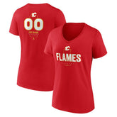 Calgary Flames Women's Personalized Name & Number Midfielder V-Neck T-Shirt - Red - NHL 202441146