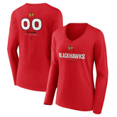Chicago Blackhawks Women's Personalized Name & Number Midfielder Long Sleeve V-Neck T-Shirt - Red - NHL 202441155