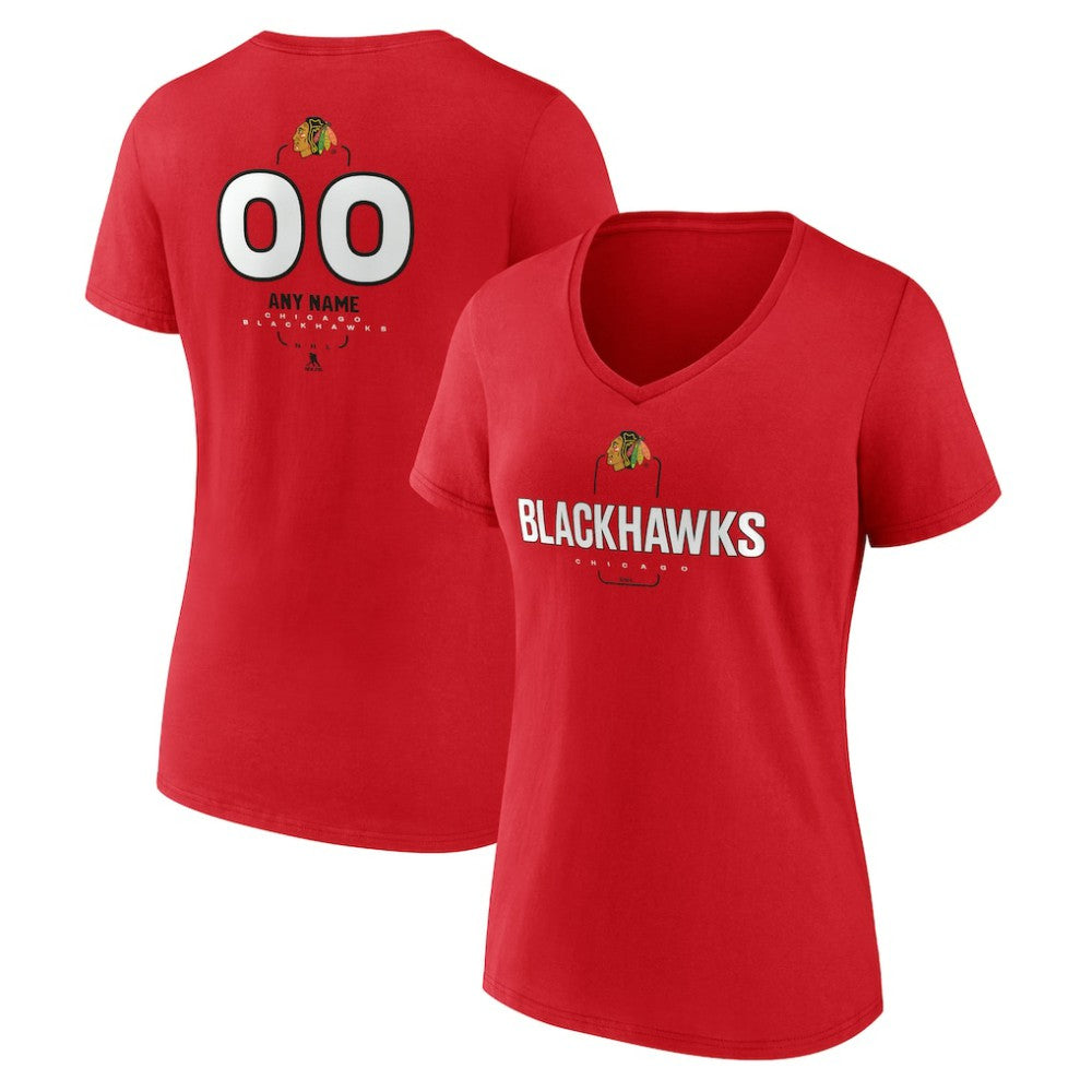 Chicago Blackhawks Women's Personalized Name & Number Midfielder V-Neck T-Shirt - Red - NHL 202441156